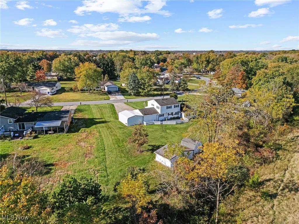 Aerial view of a heavily wooded area