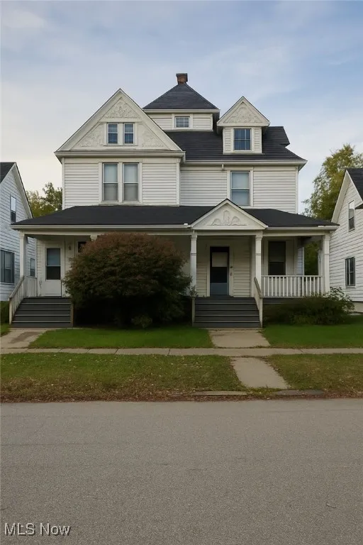 View of front of home featuring covered porch