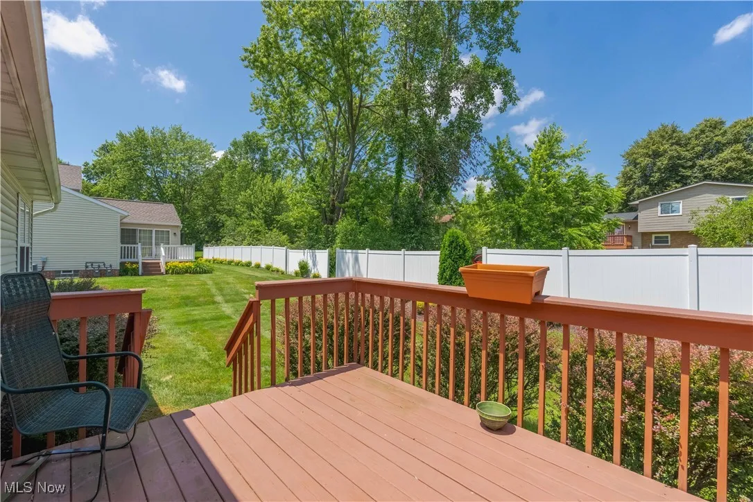 Deck with a fenced backyard