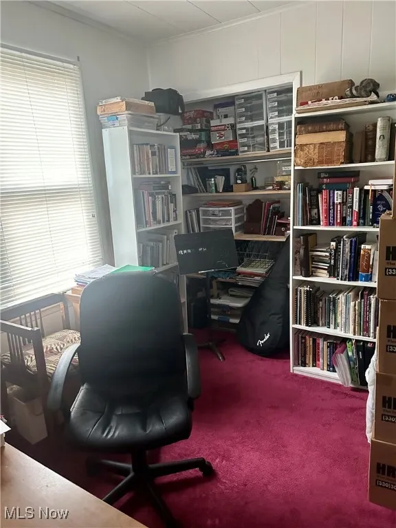 View of carpeted home office