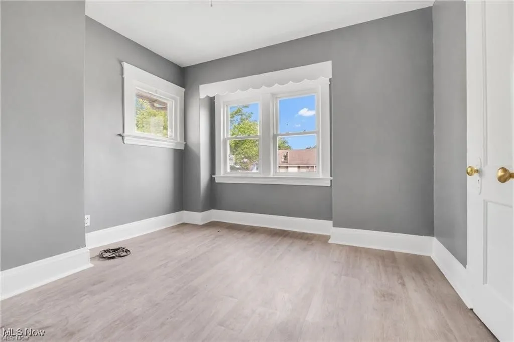 Unfurnished room featuring light wood finished floors and plenty of natural light