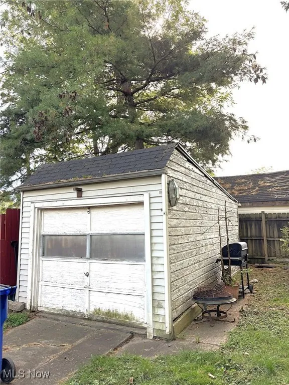View of detached garage