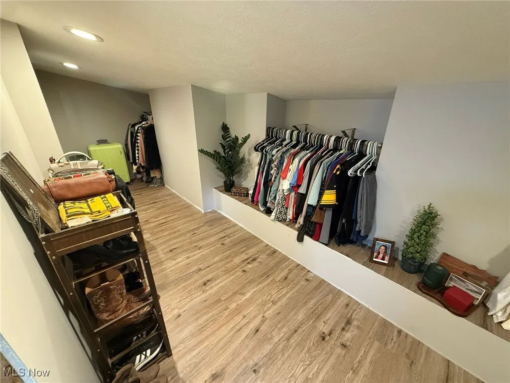 Walk in closet with wood finished floors