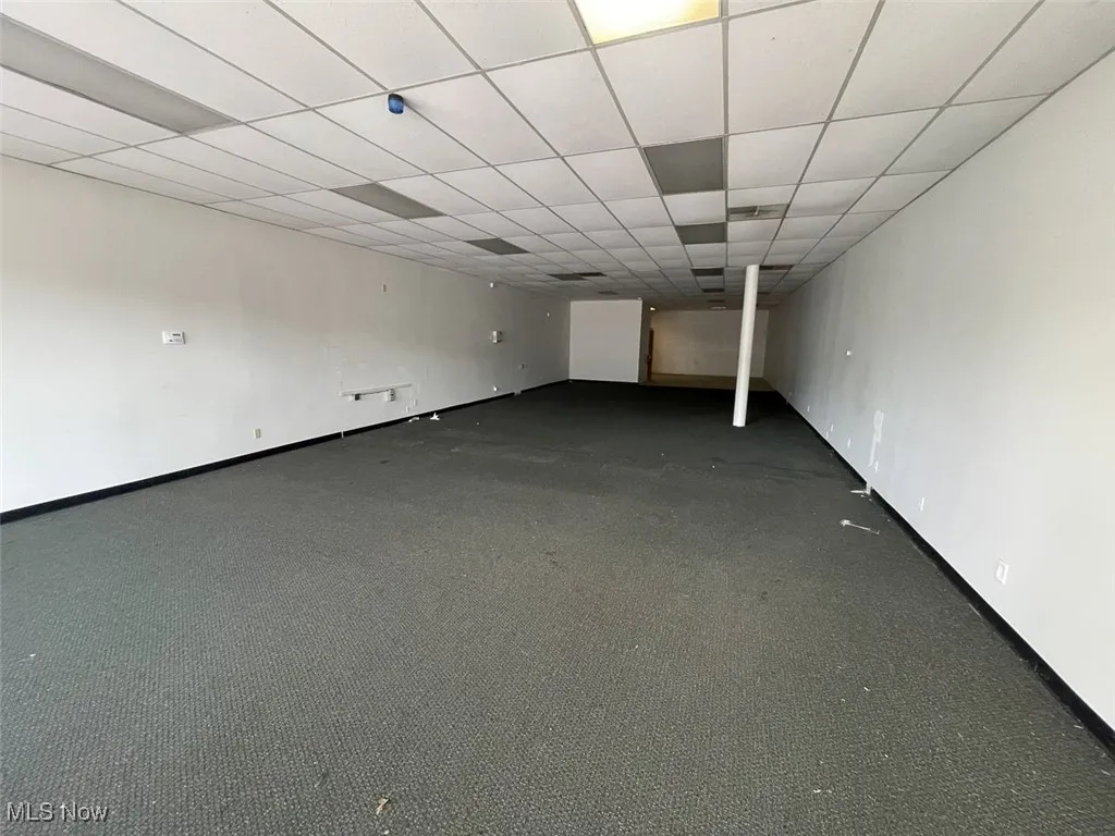 Finished basement featuring a drop ceiling and carpet floors