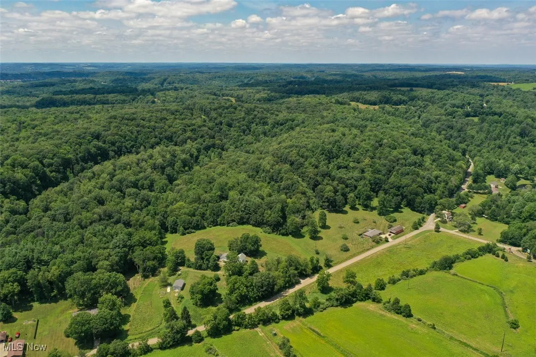 Aerial view of a heavily wooded area
