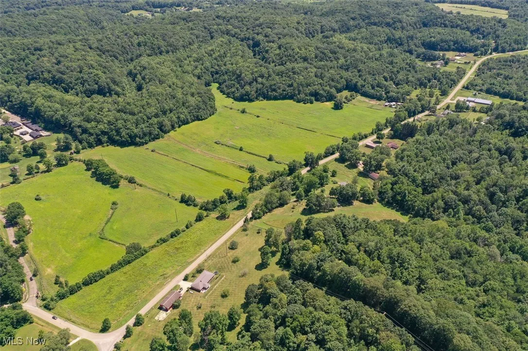 Aerial view of a heavily wooded area