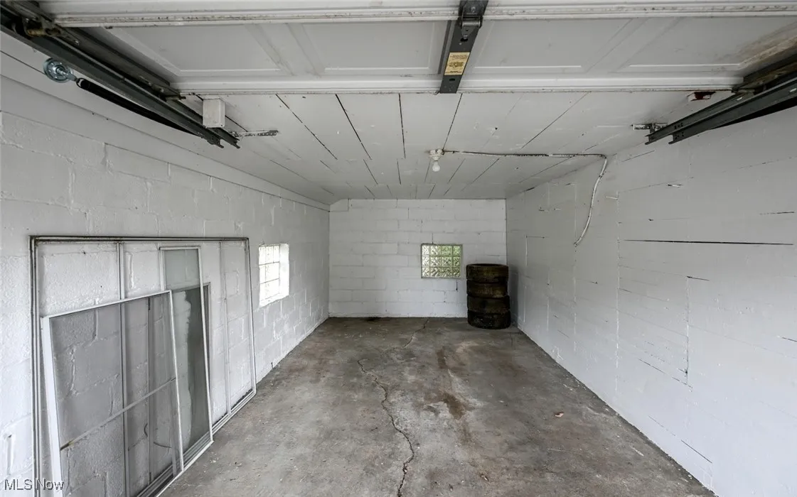 Garage with concrete block wall