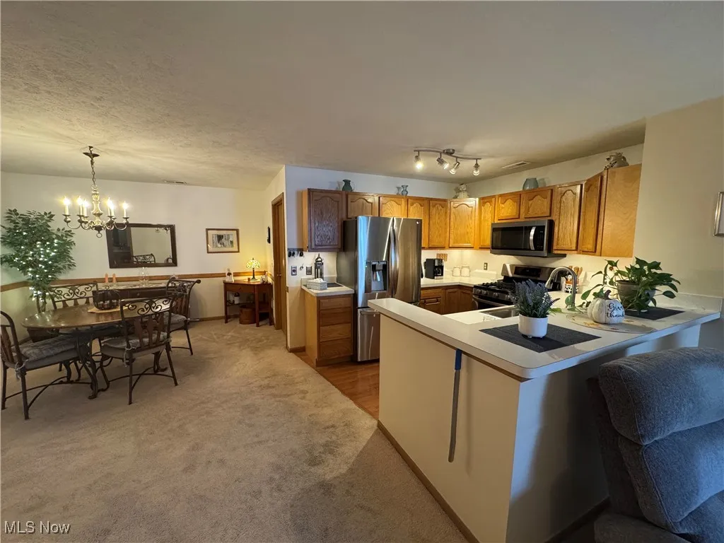 View of open kitchen and dining area