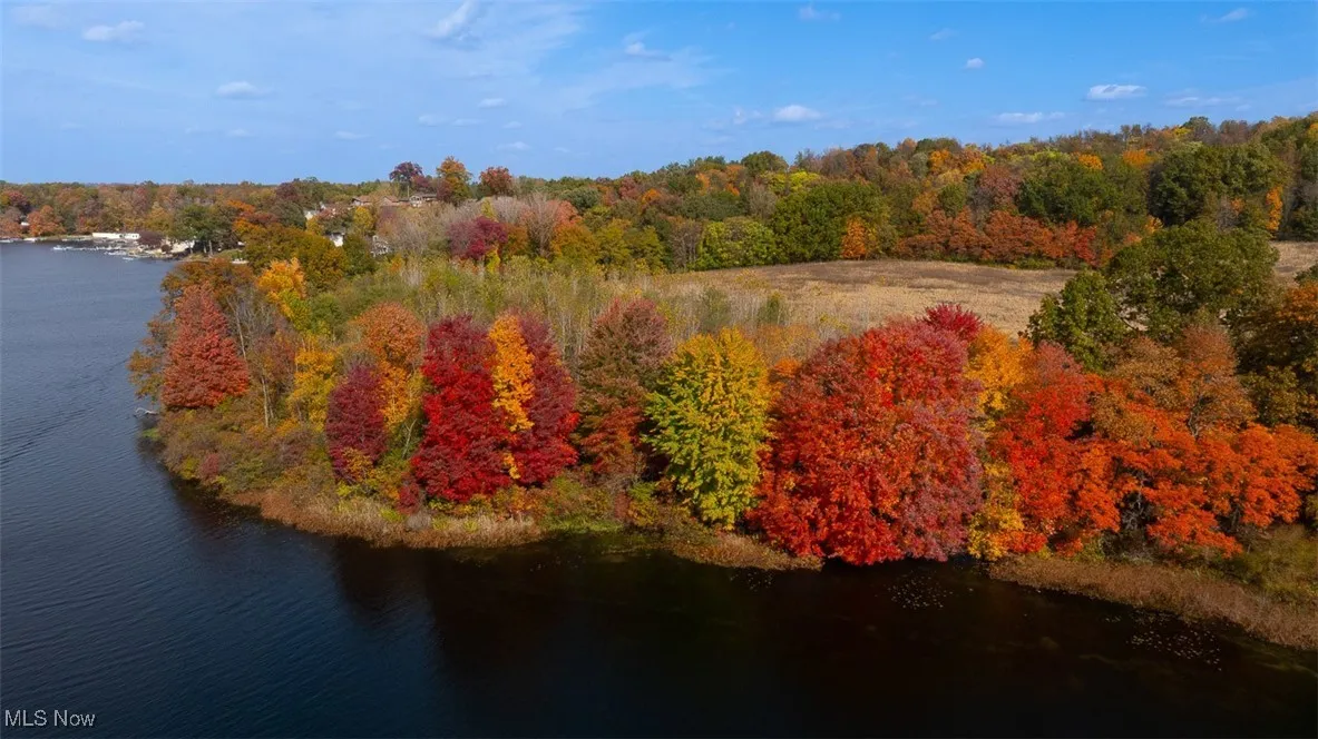 Bird's eye view of a large body of water and a heavily wooded area