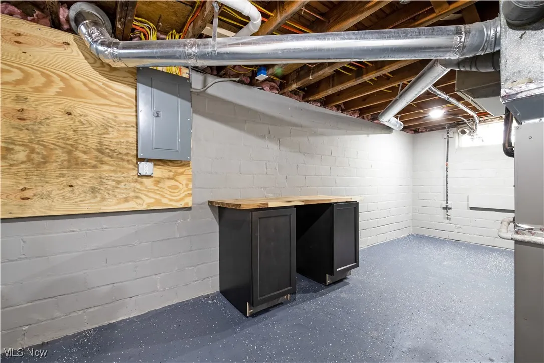 Basement featuring electric panel