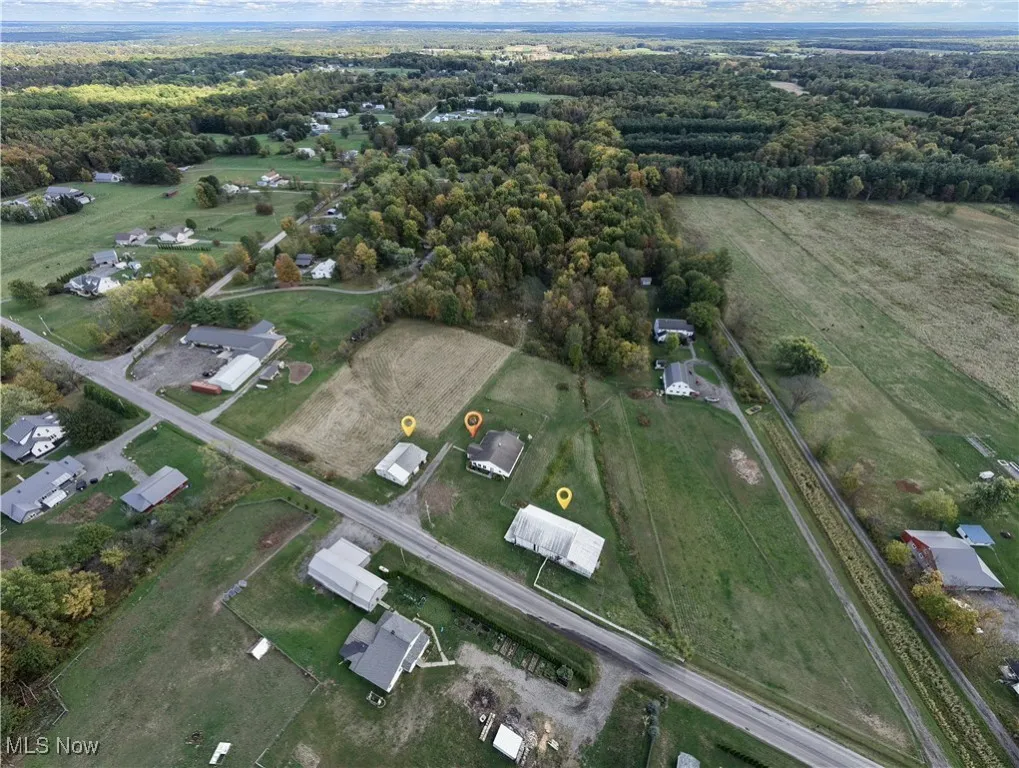 Aerial overview of property's location featuring rural landscape
