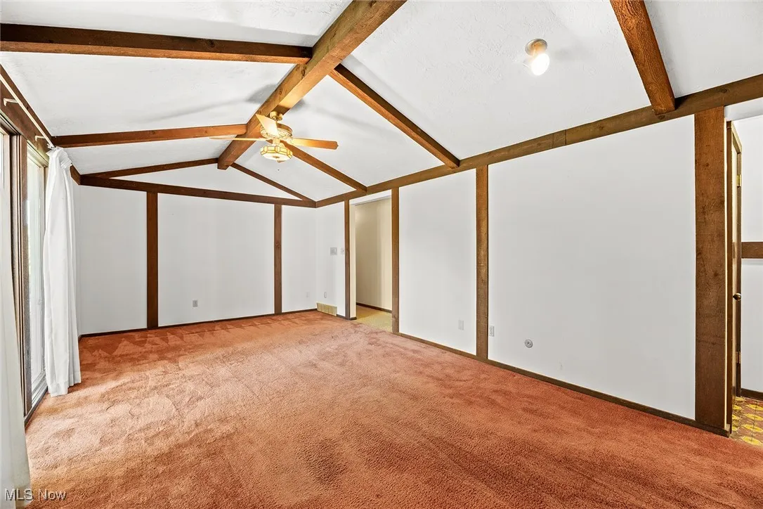 Additional living space with carpet flooring and ceiling fan
