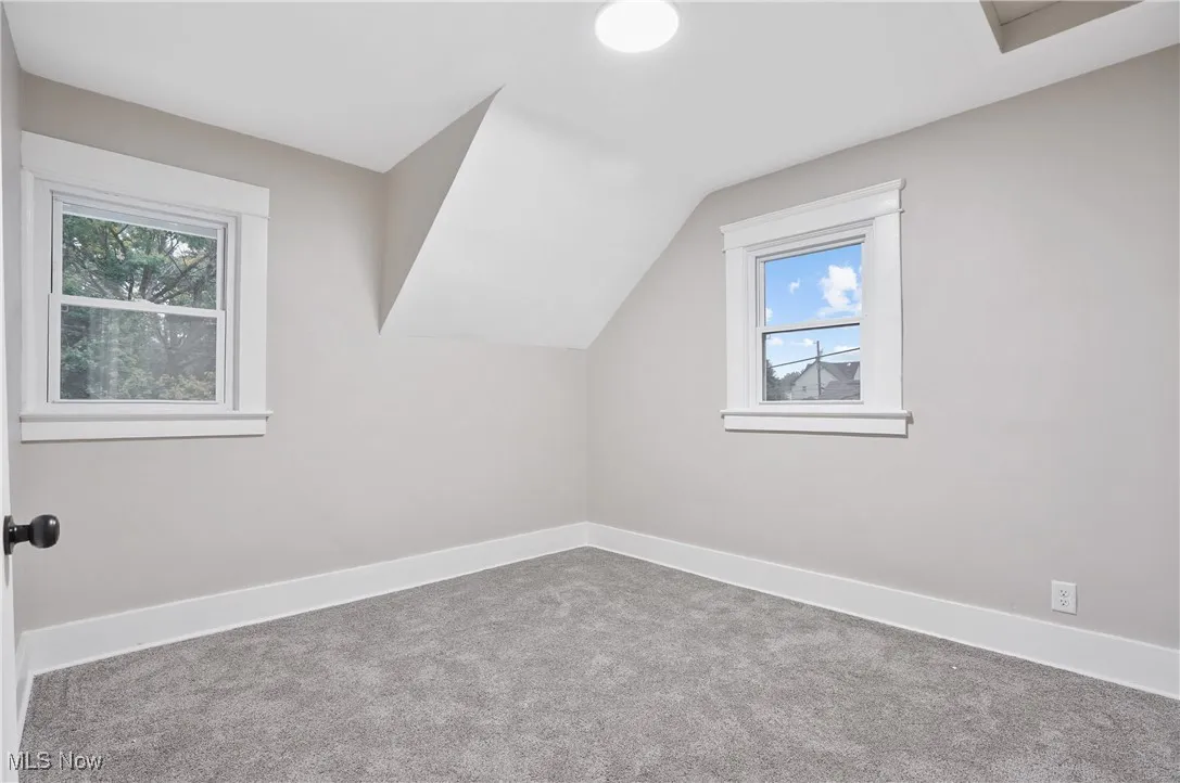 Bonus room with carpet flooring and vaulted ceiling