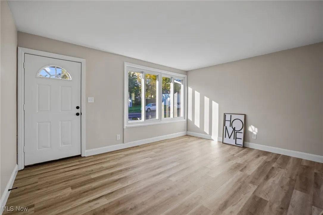 Foyer featuring light wood-type flooring and healthy amount of natural light