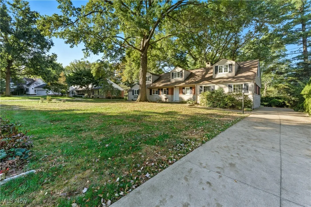 View of grassy yard featuring driveway
