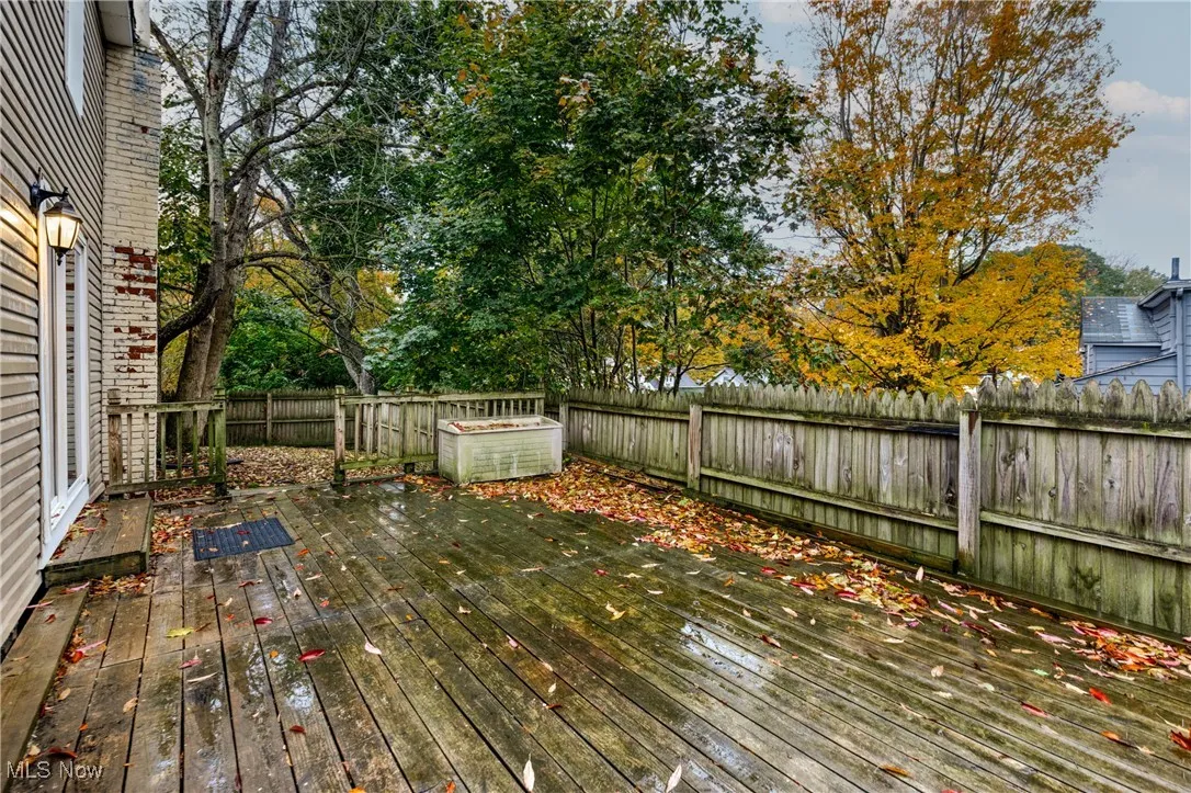 Wooden deck featuring a fenced backyard