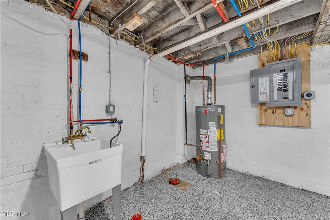 Utility room with electric panel and water heater