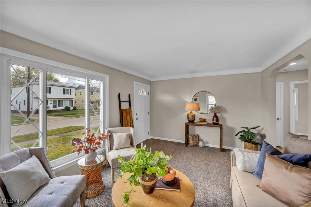 Living room with baseboards and carpet floors