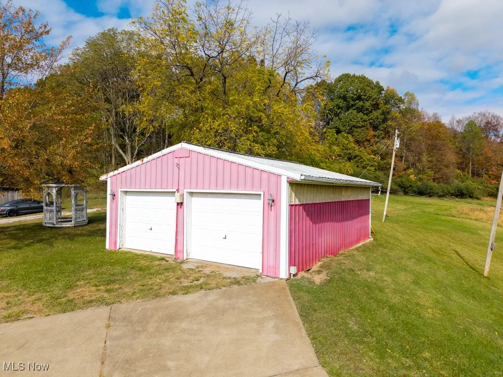 View of detached garage