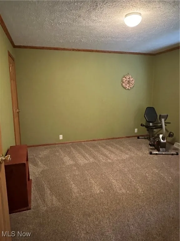 Bedroom #2 carpet floors, and a textured ceiling