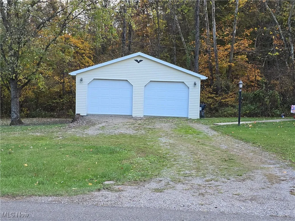 View of detached garage