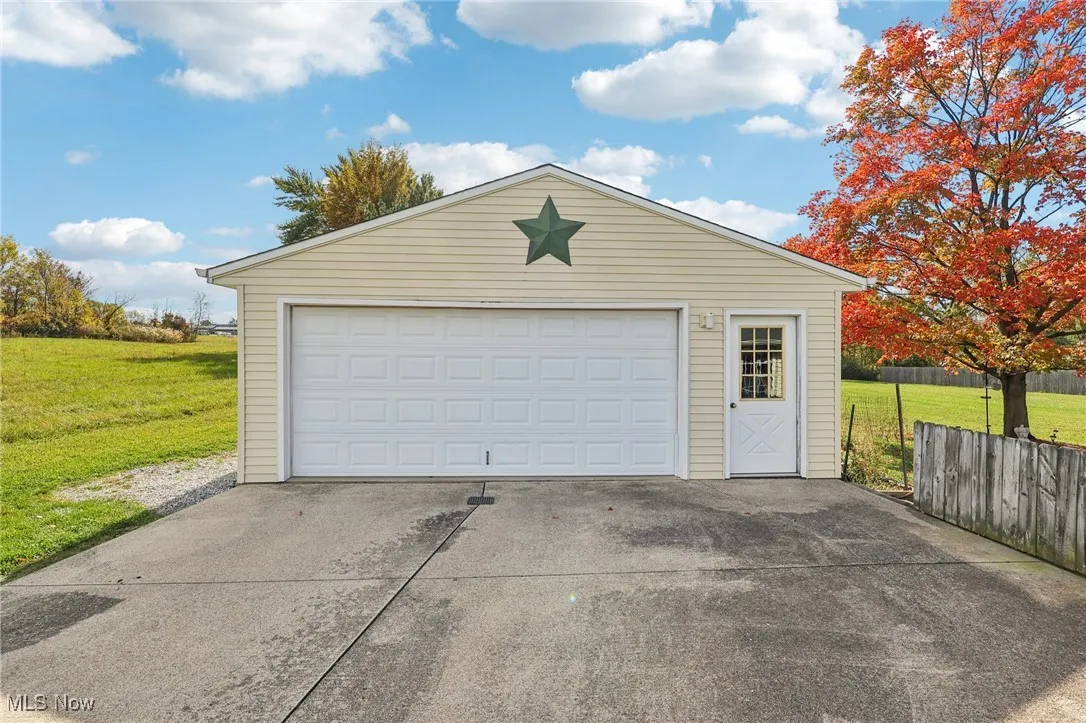 View of detached garage