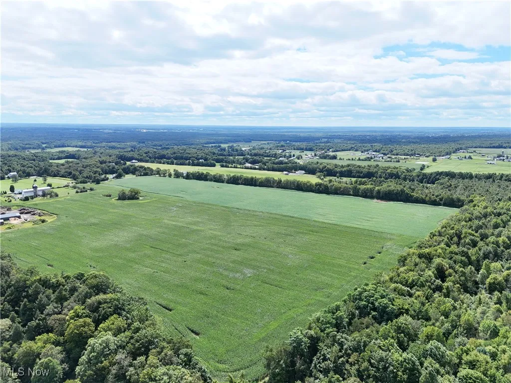 Overview of rural landscape with large plots for crops