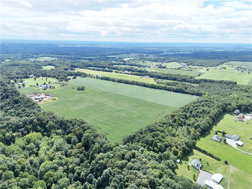 Aerial view of sparsely populated area with abundant farmland