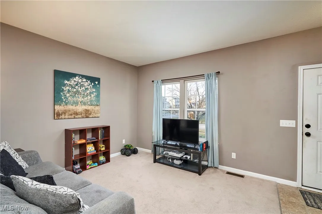 Carpeted living area featuring great natural lighting