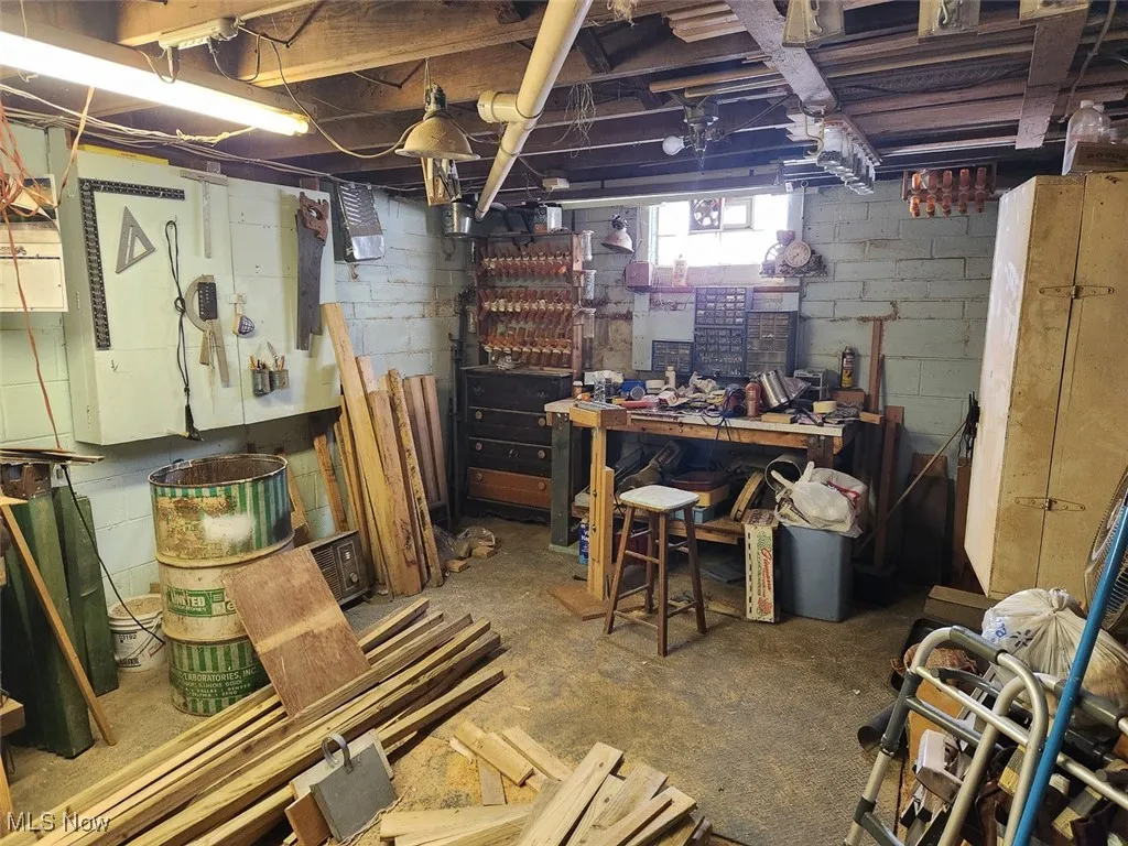 Below grade area with a workshop area