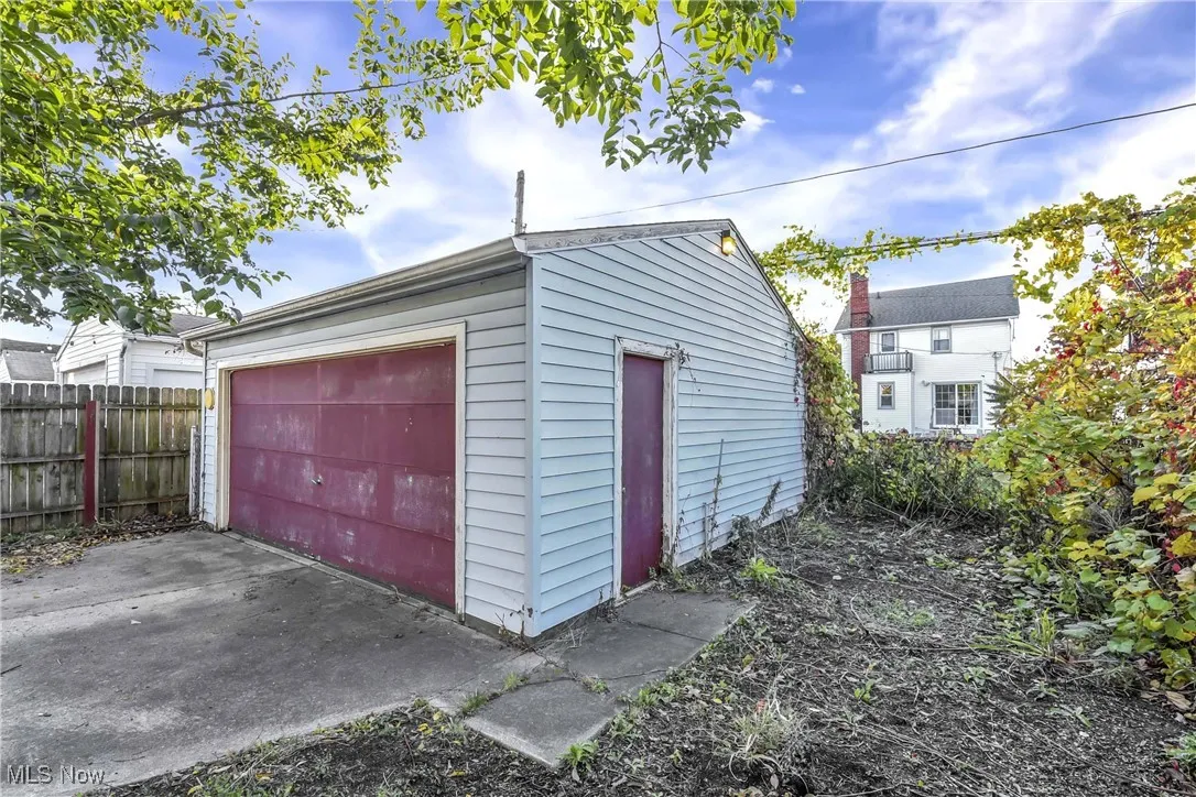View of detached garage