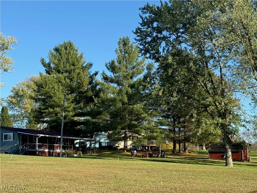 View of green lawn with an outdoor structure