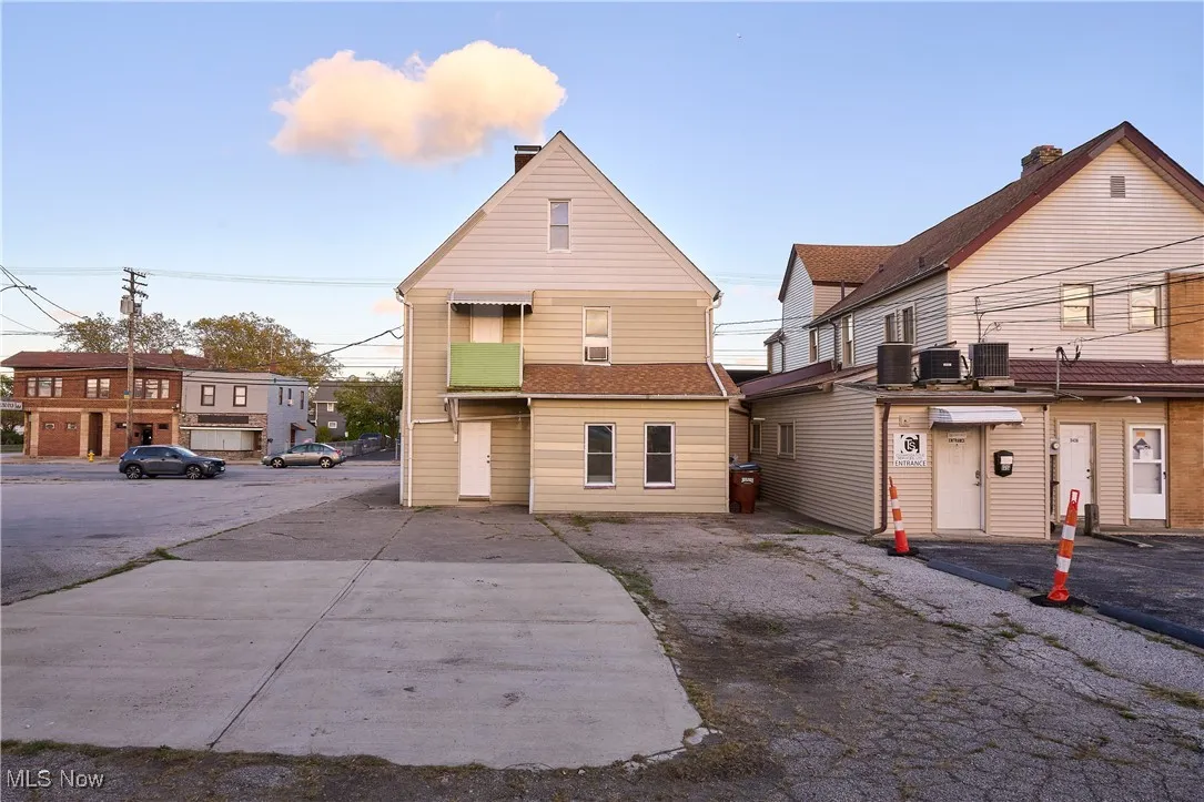 View of front facade with a chimney