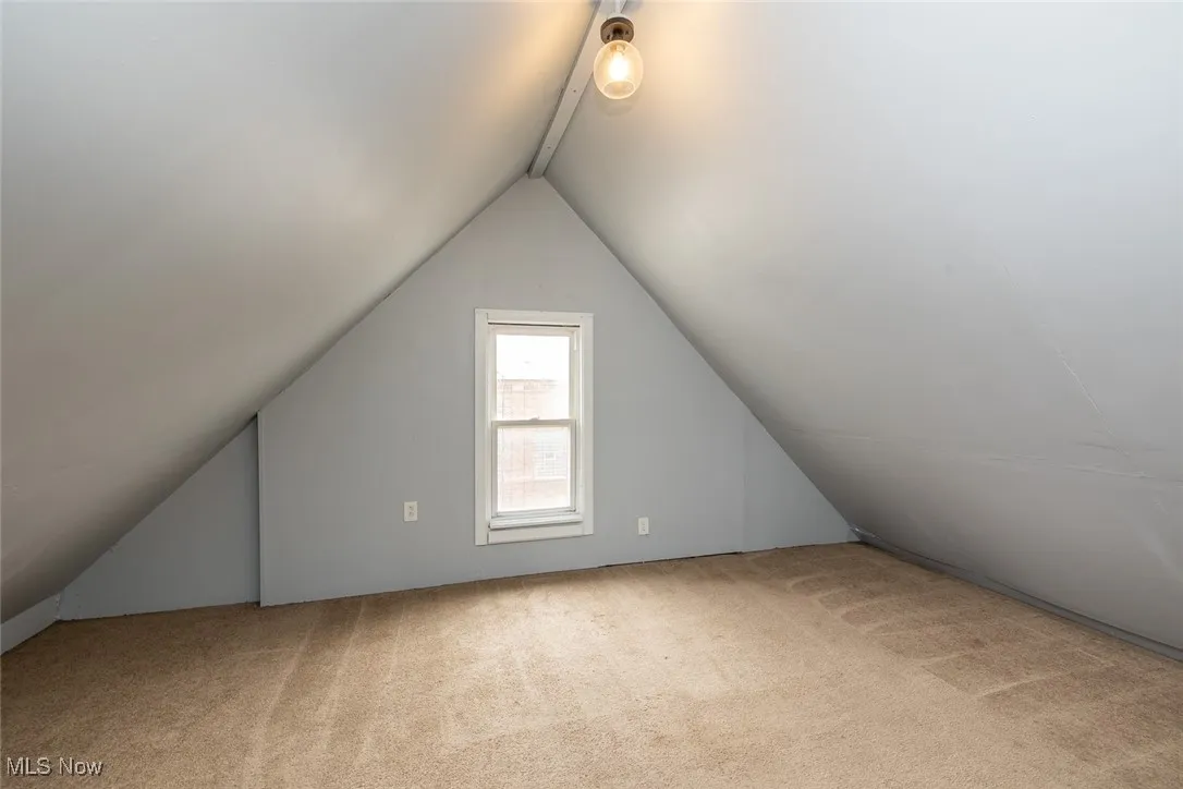 Bonus room featuring light colored carpet and lofted ceiling