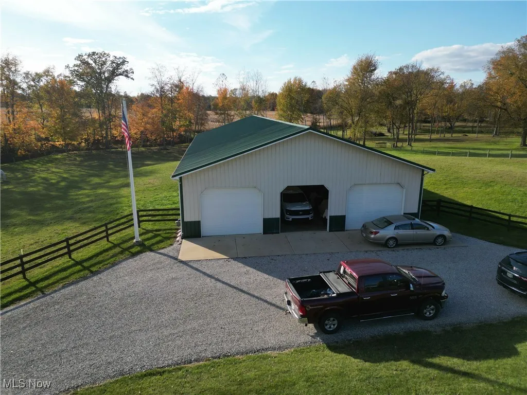 View of detached garage
