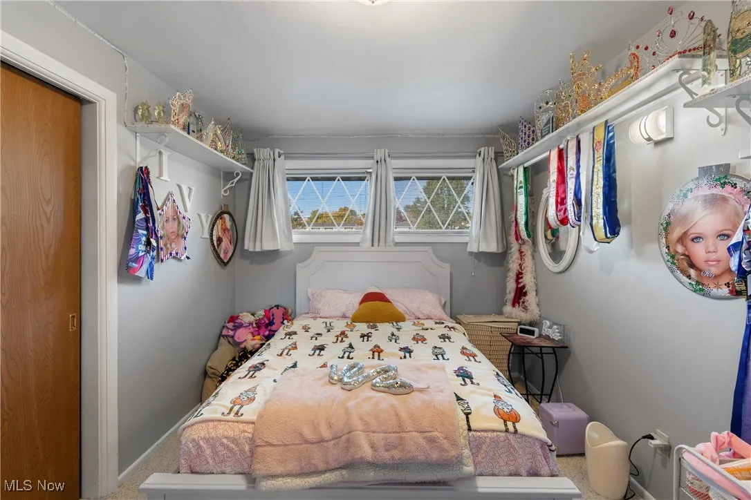Bedroom with carpet flooring and a closet