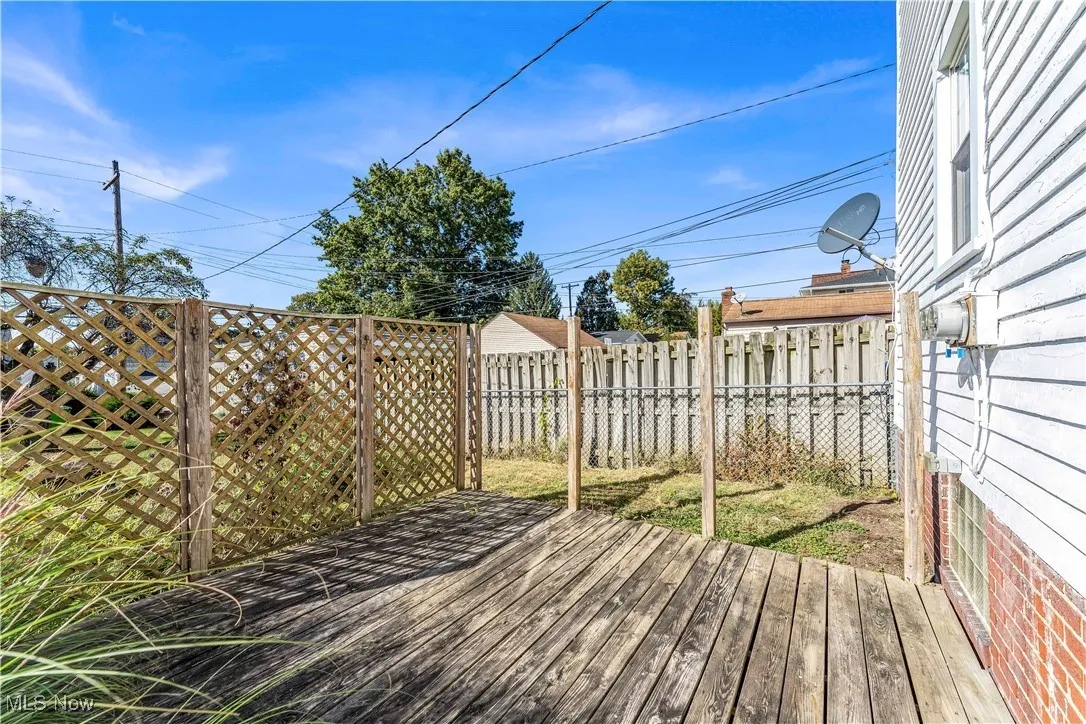 Deck with a fenced backyard