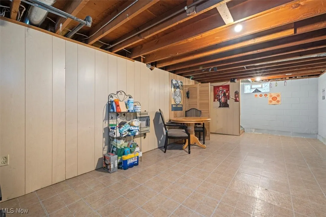 Below grade area featuring wooden walls