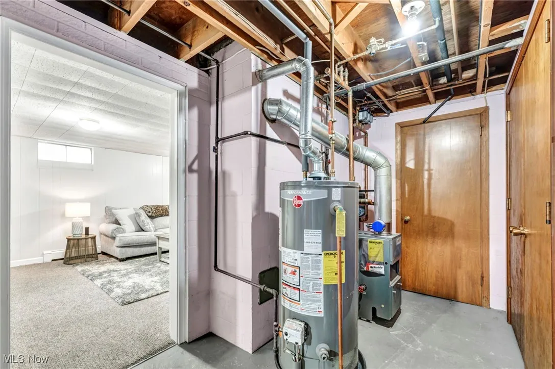 Utilities featuring water heater and a heating unit