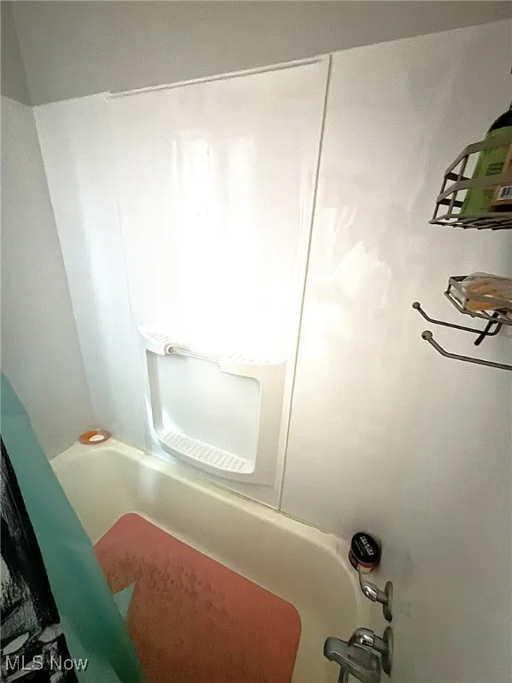 Bathroom view of washtub / shower combination