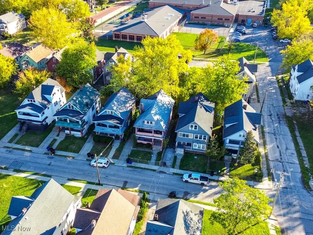 Aerial perspective of suburban area