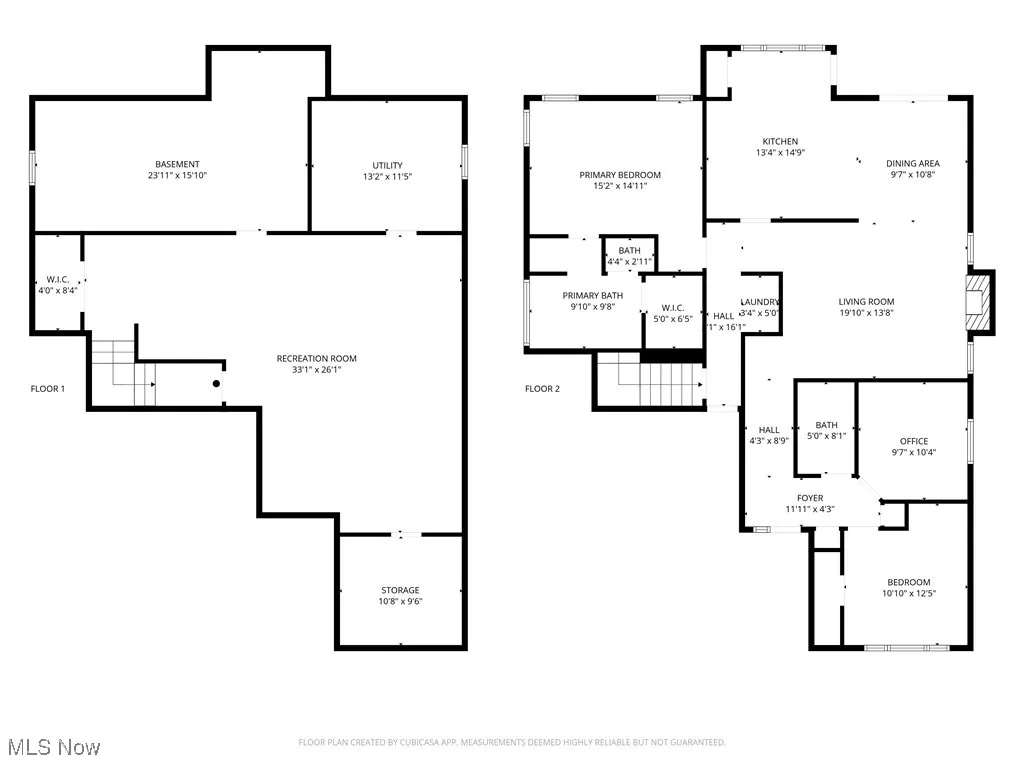 Side by side floor plan with dimensions