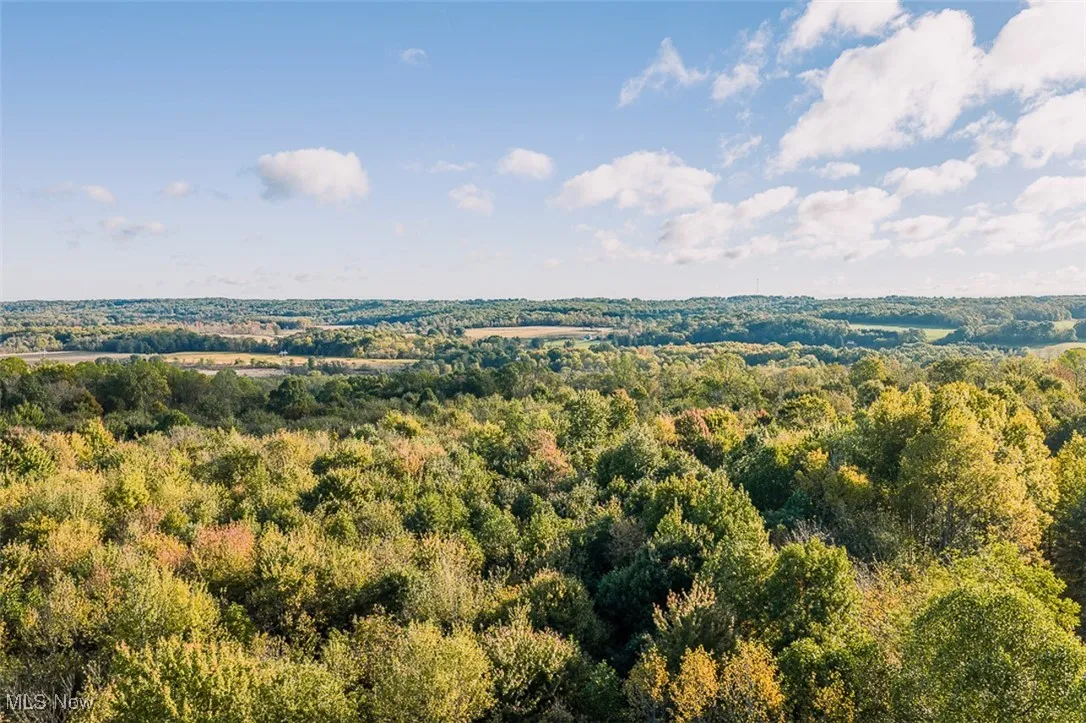 Aerial view of a heavily wooded area