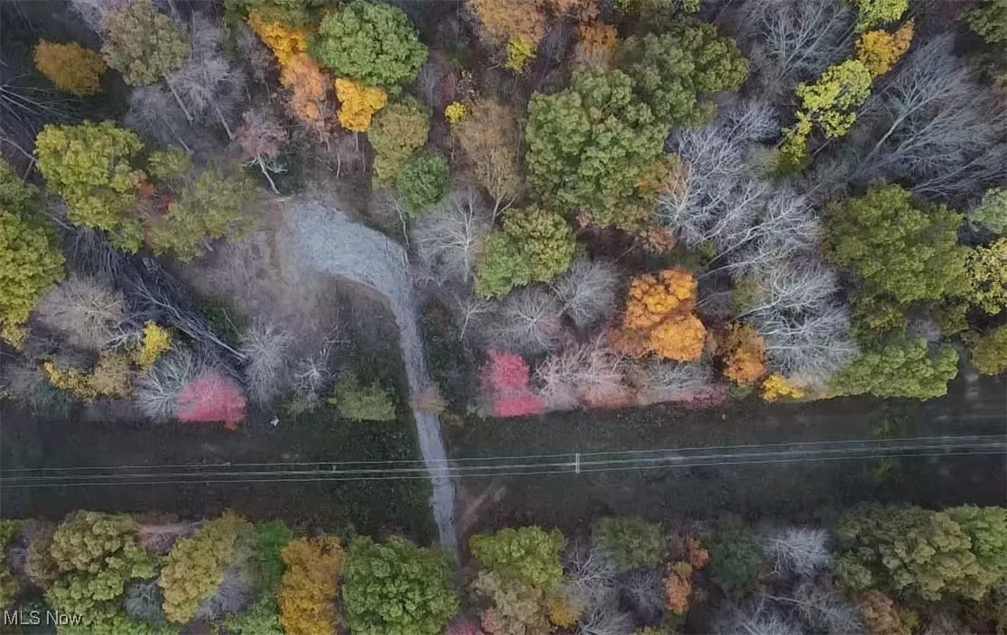 Drone / aerial view of driveway into property