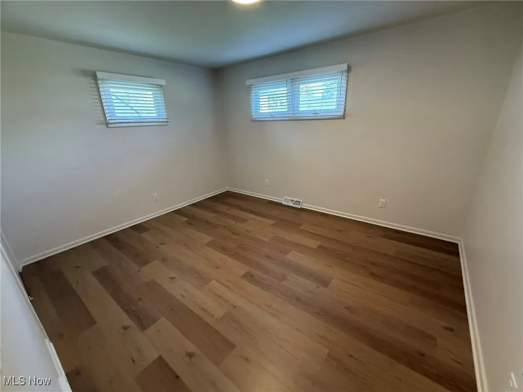 Spare room featuring healthy amount of natural light and dark wood-style floors