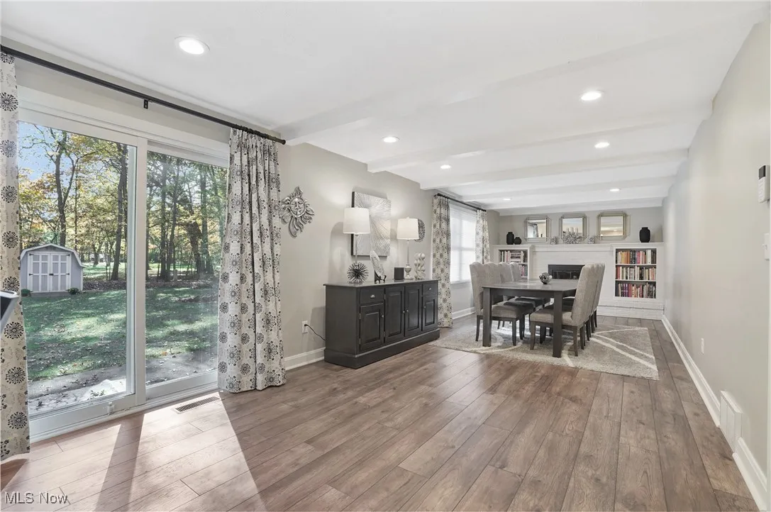 Family room being used as a dining room.