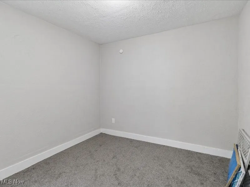 Empty room featuring carpet floors and a textured ceiling
