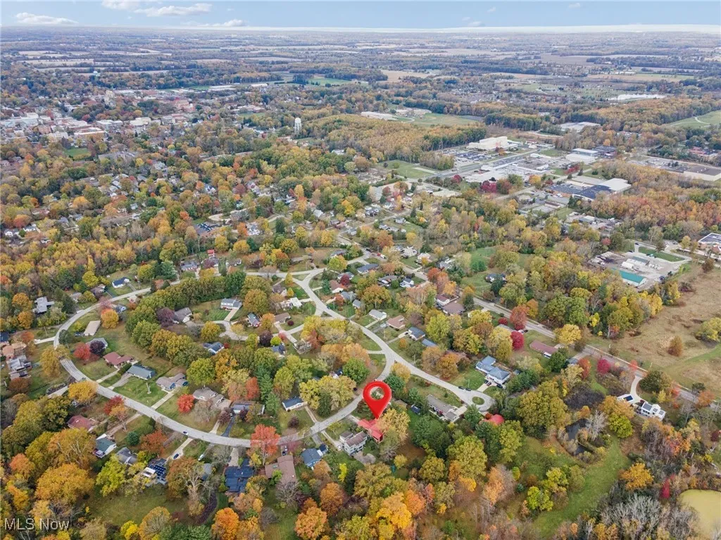 Aerial view showing location of the home with respect to the Oberlin downtown and College campus