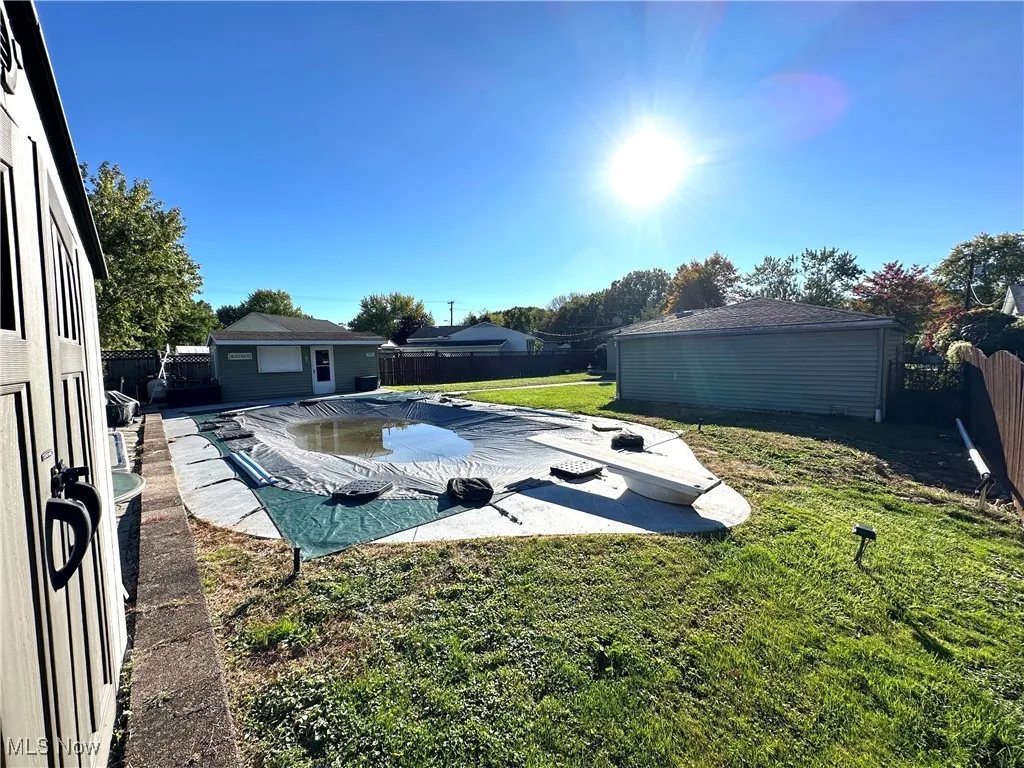 View of swimming pool featuring a fenced backyard and a patio area