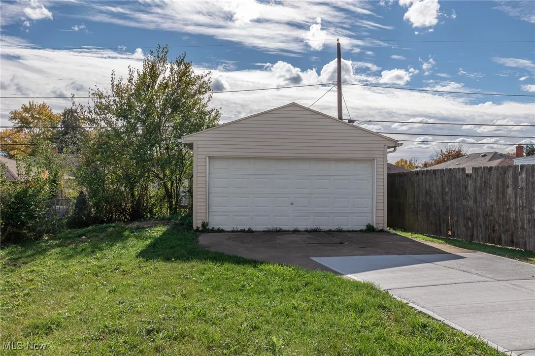 View of detached garage